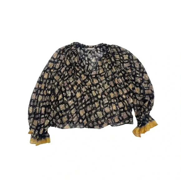 $477 Ulla Johnson Multicolor Printed Long Sleeve V Neck Nailah Blouse Top Sz Xs - Picture 6 of 16